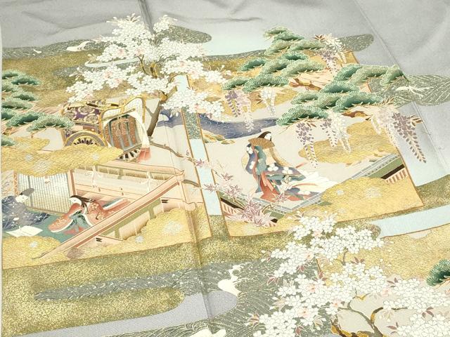平和屋着物■豪華色留袖　駒刺繍　人物風景文　暈し染め　金銀彩　正絹　逸品　DABK1304cd