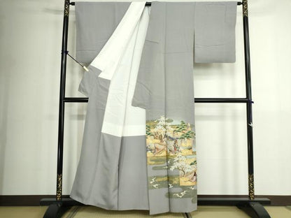 平和屋着物■豪華色留袖　駒刺繍　人物風景文　暈し染め　金銀彩　正絹　逸品　DABK1304cd