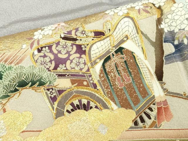 平和屋着物■豪華色留袖　駒刺繍　人物風景文　暈し染め　金銀彩　正絹　逸品　DABK1304cd