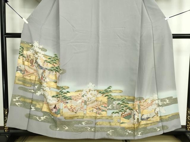 平和屋着物■豪華色留袖　駒刺繍　人物風景文　暈し染め　金銀彩　正絹　逸品　DABK1304cd