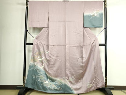 平和屋着物■訪問着　飛鶴枝松文　暈し染め　金銀彩　正絹　逸品　DABK1305cd