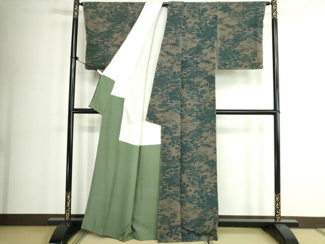 平和屋着物■上質な小紋　型染め　流水風景文　鬼しぼ縮緬　正絹　逸品　未使用　DABK1316cd