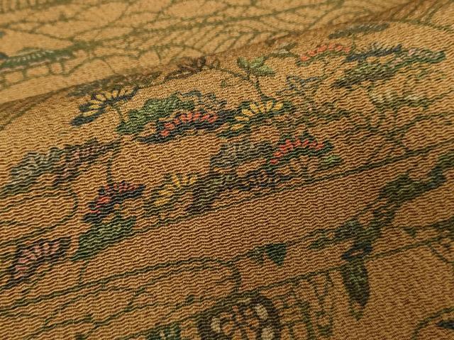 平和屋着物■上質な小紋　型染め　人物風景文　鬼しぼ縮緬　正絹　逸品　DABK1320cd