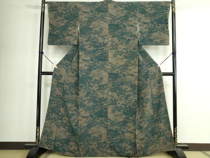 平和屋着物■上質な小紋　型染め　流水風景文　鬼しぼ縮緬　正絹　逸品　未使用　DABK1316cd