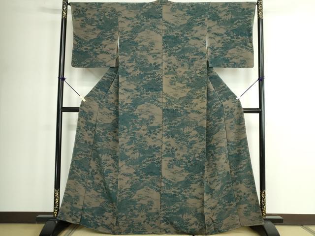 平和屋着物■上質な小紋　型染め　流水風景文　鬼しぼ縮緬　正絹　逸品　未使用　DABK1316cd