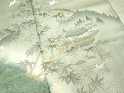 平和屋着物■訪問着　遠山風景文　暈し染め　金彩　正絹　逸品　DABK1306cd