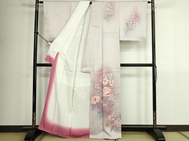 平和屋着物■訪問着　枝花文　薔薇　バラ　暈し染め　正絹　逸品　DABK1319cd
