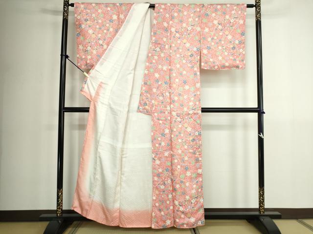 平和屋着物■上質な小紋　舞桜文　正絹　逸品　未使用　DABK1309cd
