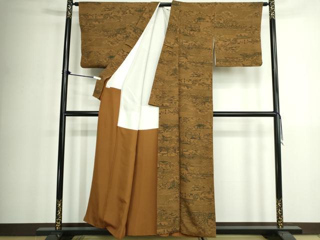 平和屋着物■上質な小紋　型染め　人物風景文　鬼しぼ縮緬　正絹　逸品　DABK1320cd