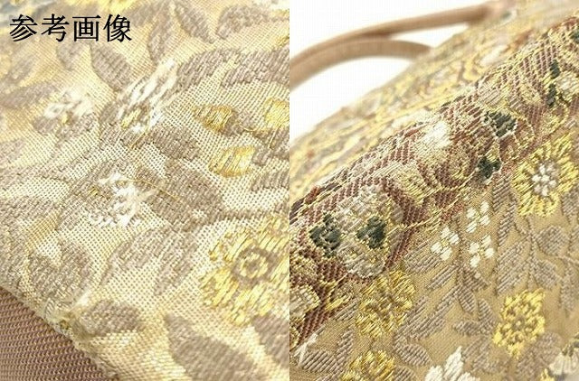 平和屋着物●和装小物　和装バッグ　ハンドバッグ　利休バッグ　刺繍　更紗花文　金糸　帯地使用　逸品　AABM2239ay