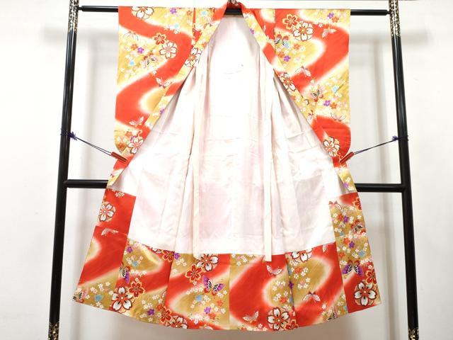 平和屋着物[]七五三　女の子　７歳　祝着　四つ身　袋帯・小物セット　花蝶文　暈し染め　金彩　逸品　DABG3502ma