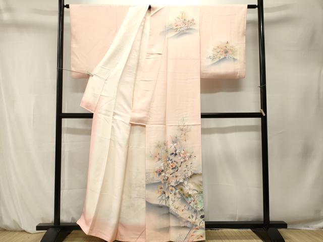 平和屋着物■訪問着　流水枝花文　暈し染め　金彩　正絹　逸品　CABM1541ev