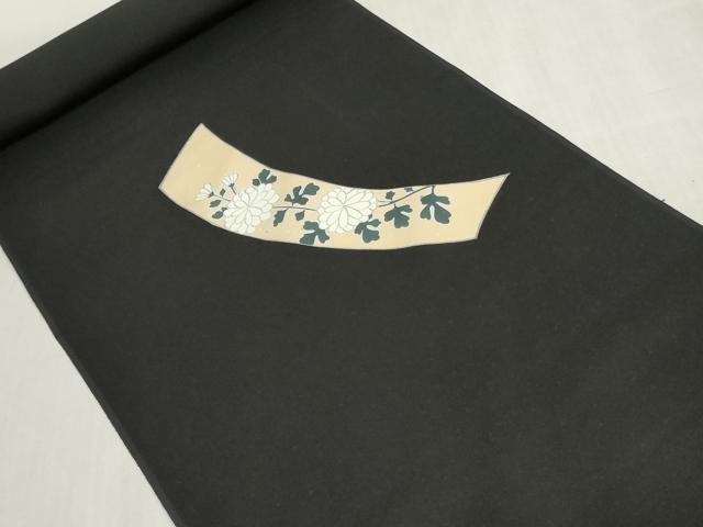 平和屋着物▼付下げ　反物　着尺　短冊草花文　黒地　金彩　逸品　未使用　DABK3650zy