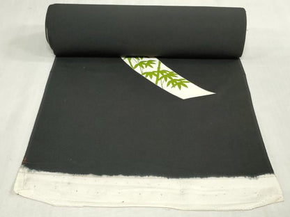平和屋着物▼付下げ　反物　着尺　短冊草花文　黒地　金彩　逸品　未使用　DABK3650zy
