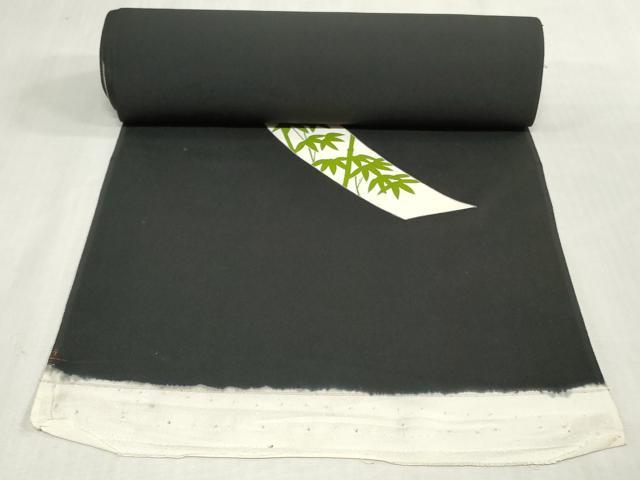 平和屋着物▼付下げ　反物　着尺　短冊草花文　黒地　金彩　逸品　未使用　DABK3650zy