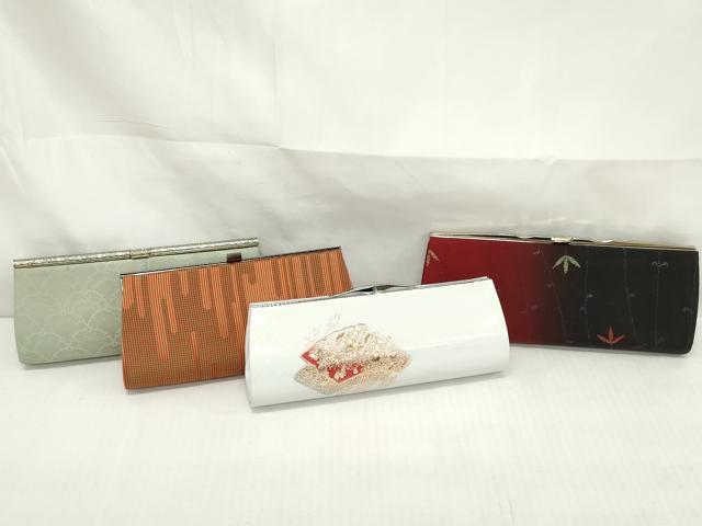 平和屋着物▼和装小物　和装バッグまとめて4点　ハンドバッグ　クラッチ　雪輪青海波　地紙重ね草花文　エ霞文　金彩　逸品　DABJ2374xg