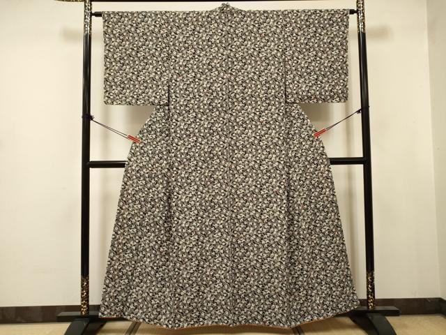 平和屋着物■上質な小紋　蔦の葉文　黒地　正絹　逸品　DABJ9391ya