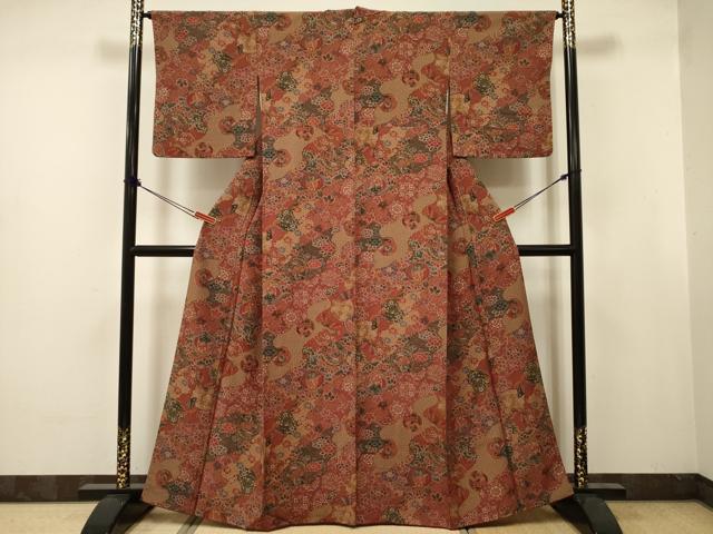 平和屋着物■上質な小紋　鳳凰花蝶丸文　正絹　逸品　DABJ9382ya