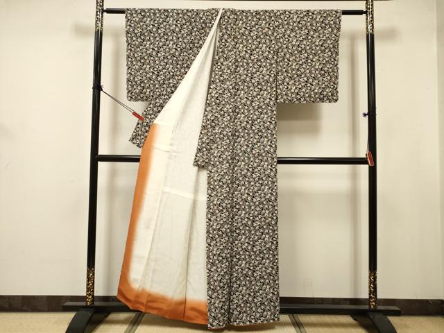 平和屋着物■上質な小紋　蔦の葉文　黒地　正絹　逸品　DABJ9391ya