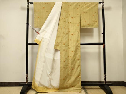 平和屋着物■上質な紬　井桁絣　格子　正絹　逸品　未使用　DABJ9400ya