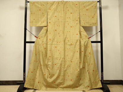 平和屋着物■上質な紬　井桁絣　格子　正絹　逸品　未使用　DABJ9400ya