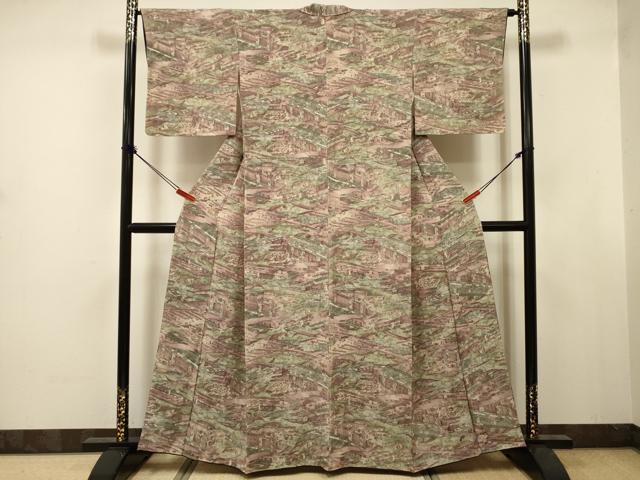 平和屋着物■上質な小紋　風景人物文　鬼しぼ縮緬　正絹　逸品　DABJ9396ya