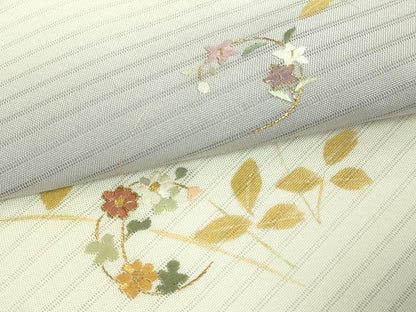 平和屋着物＊極上　夏物　絽塩瀬　九寸名古屋帯　刺繍　花丸文　金銀彩　五泉　反端付き　逸品　未使用　DZAC0428kh6