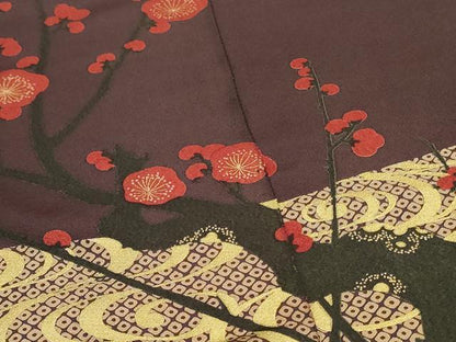 平和屋着物▼付下げ　解き反物　着尺　枝梅　金彩　逸品　DABK3677zy