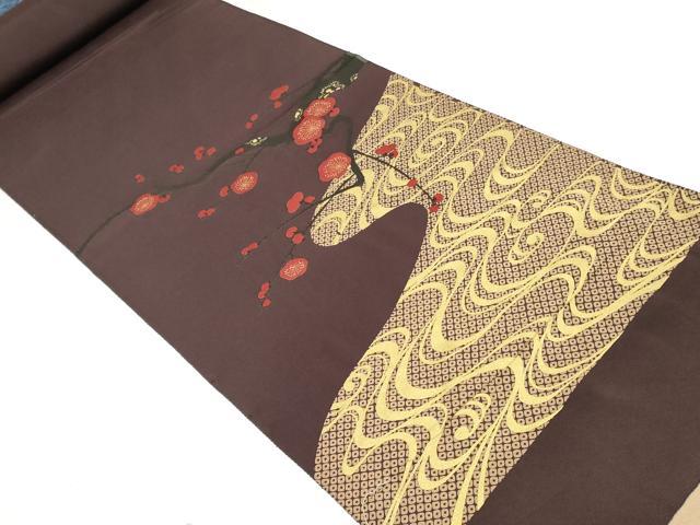 平和屋着物▼付下げ　解き反物　着尺　枝梅　金彩　逸品　DABK3677zy