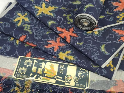 平和屋着物▼民芸紬　反物　着尺　唐草文　証紙付き　逸品　未使用　DABK3718zy
