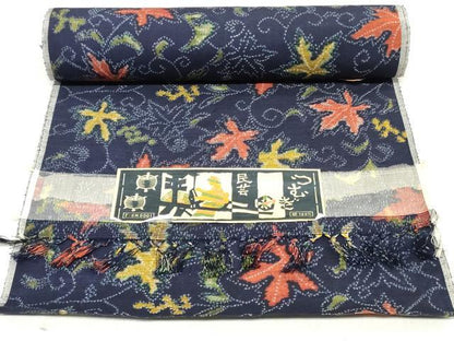 平和屋着物▼民芸紬　反物　着尺　唐草文　証紙付き　逸品　未使用　DABK3718zy