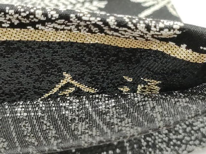 平和屋着物●両面　両方向　全通柄袋帯　吉祥蝶文　黒地　金糸　正絹　逸品　CABM9602hy