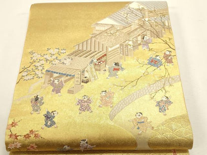 平和屋本店●加賀友禅の巨匠　初代　由水十久　西陣　長嶋成織物　ながしま帯　太鼓柄袋帯　能登北海　本金箔 瀞金錦 正絹 逸品 DABJ6497sf
