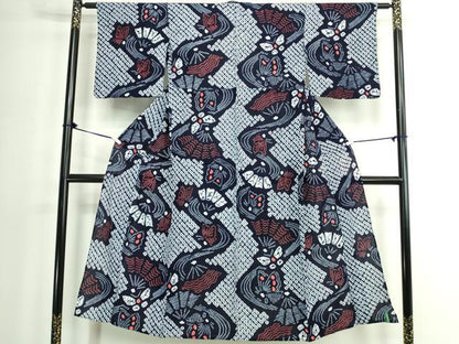 平和屋着物∴夏物　浴衣　有松鳴海絞り　流水舞蝶文　綿　逸品　DABK1362cd