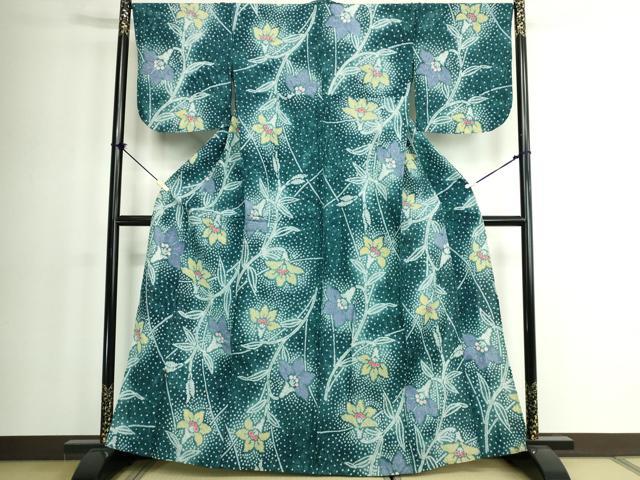 平和屋着物∴夏物　浴衣　有松鳴海絞り　草花文　綿　逸品　DABK1348cd