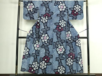 平和屋着物∴夏物　浴衣　有松鳴海絞り　舞花文　綿　逸品　DABK1361cd