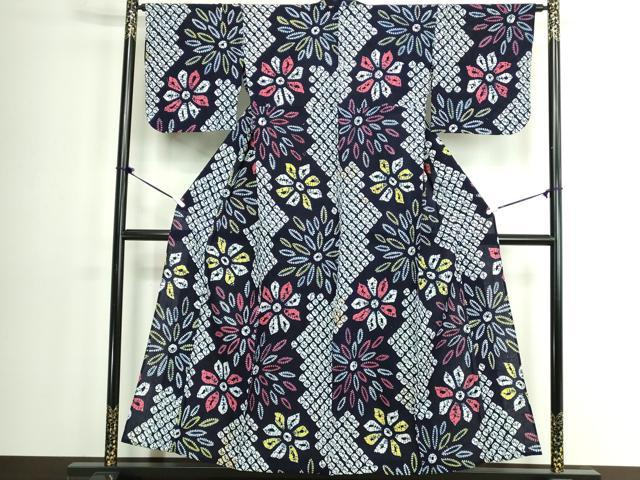 平和屋着物∴夏物　浴衣　有松鳴海絞り　花繋ぎ　綿　逸品　DABK1368cd