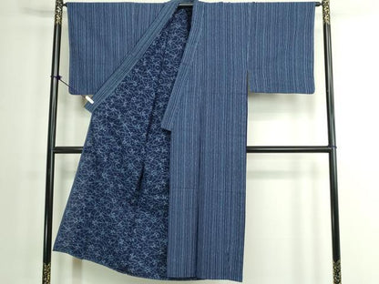 平和屋着物∴夏物　男性　浴衣　両面染　手縫い　間道　綿　逸品　DABK1377cd