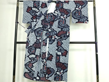 平和屋着物∴夏物　浴衣　有松鳴海絞り　流水舞蝶文　綿　逸品　DABK1362cd