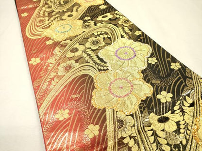 平和屋着物▼六通柄袋帯　辻が花　金糸　正絹　逸品　DABJ7359fe