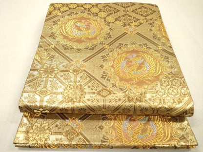 平和屋着物▼六通柄袋帯　鳳凰天井花菱文　全通柄　金銀糸　正絹　逸品　DABJ7406fe