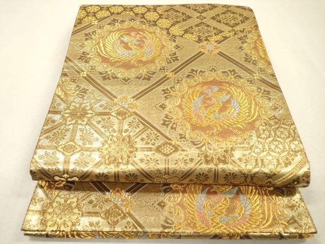 平和屋着物▼六通柄袋帯　鳳凰天井花菱文　全通柄　金銀糸　正絹　逸品　DABJ7406fe