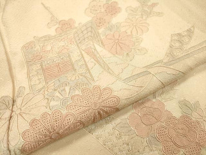 平和屋着物▼中国三大刺繍　スワトウ刺繍　汕頭刺繍　総刺繍　訪問着　御所車花文　暈し染　正絹　逸品　DABJ7477fe