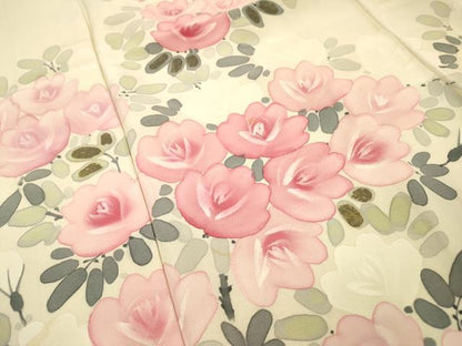 平和屋着物▼訪問着　手描き　草花　金彩　正絹　逸品　DABJ7460fe