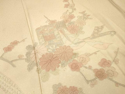 平和屋着物▼中国三大刺繍　スワトウ刺繍　汕頭刺繍　総刺繍　訪問着　御所車花文　暈し染　正絹　逸品　DABJ7477fe