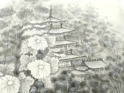平和屋着物●訪問着　水墨書乃美　風景飛鳥花文　暈し染め　銀彩　正絹　逸品　DABK0423ud