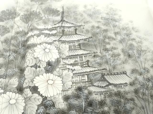 平和屋着物●訪問着　水墨書乃美　風景飛鳥花文　暈し染め　銀彩　正絹　逸品　DABK0423ud