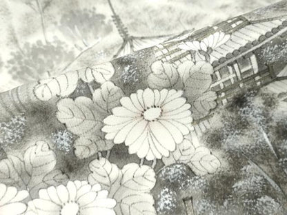 平和屋着物●訪問着　水墨書乃美　風景飛鳥花文　暈し染め　銀彩　正絹　逸品　DABK0423ud