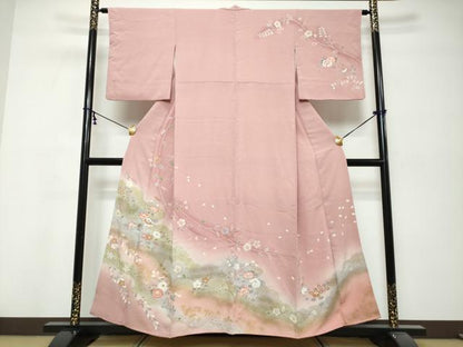 平和屋着物●訪問着　草花文　暈し染め　金彩　正絹　逸品　DABK0426ud