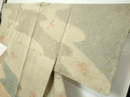 平和屋着物●訪問着　作家物　流水草花文　金彩　正絹　逸品　未使用　DABK0452ud